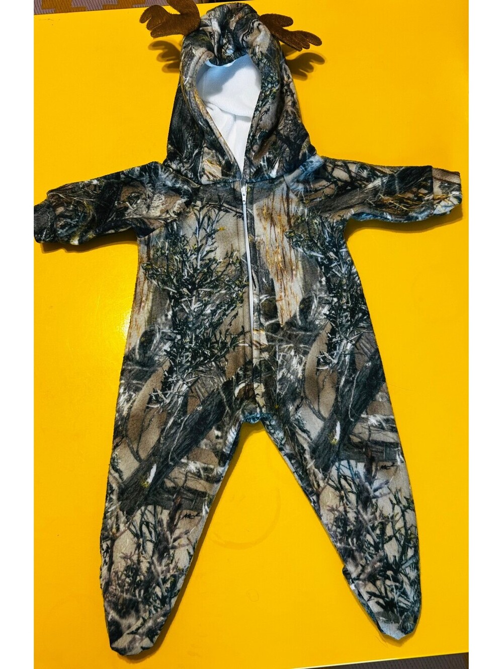 Baby Camo Fleece Bunting Moose Antler Hood Footed Romper 0-3 Months USA